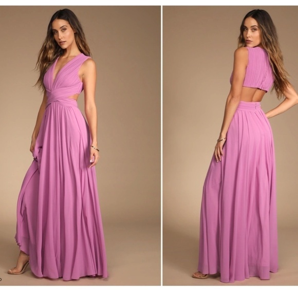 LULU's Prom Sexy Flowy Wedding Bridesmaid Vivid Imagination Cutout Maxi Dress - Picture 4 of 5